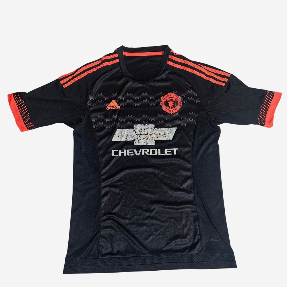 Adidas Manchester United Soccer Jersey Black Orange Chevrolet Climacool Mens S